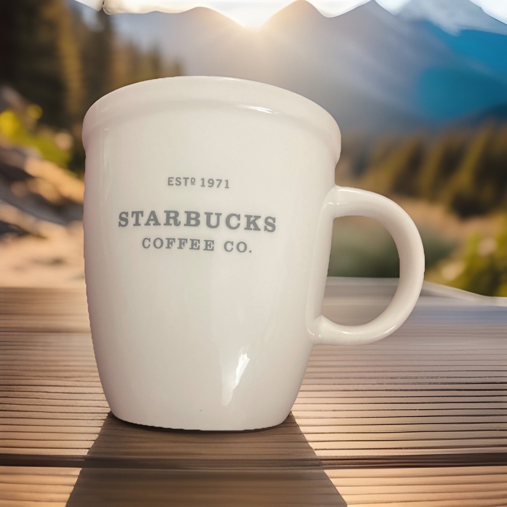 Starbucks Coffee Mug Est 1971 Barista White Abbey‎ 2009 , 16 oz Cup Mini Minimal